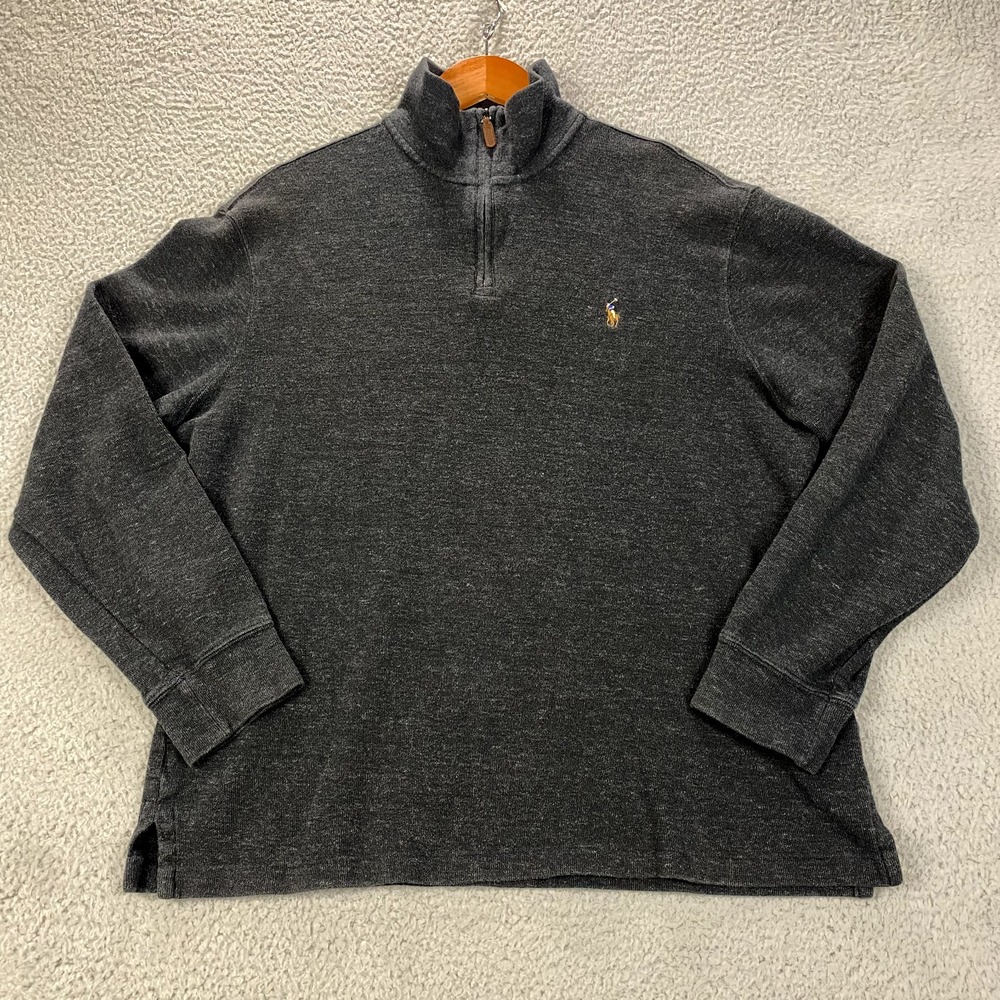 Polo Ralph Lauren Sweater Mens Large Gray Estate Rib Flesh‎ Pony 1/4 Zip Preppy